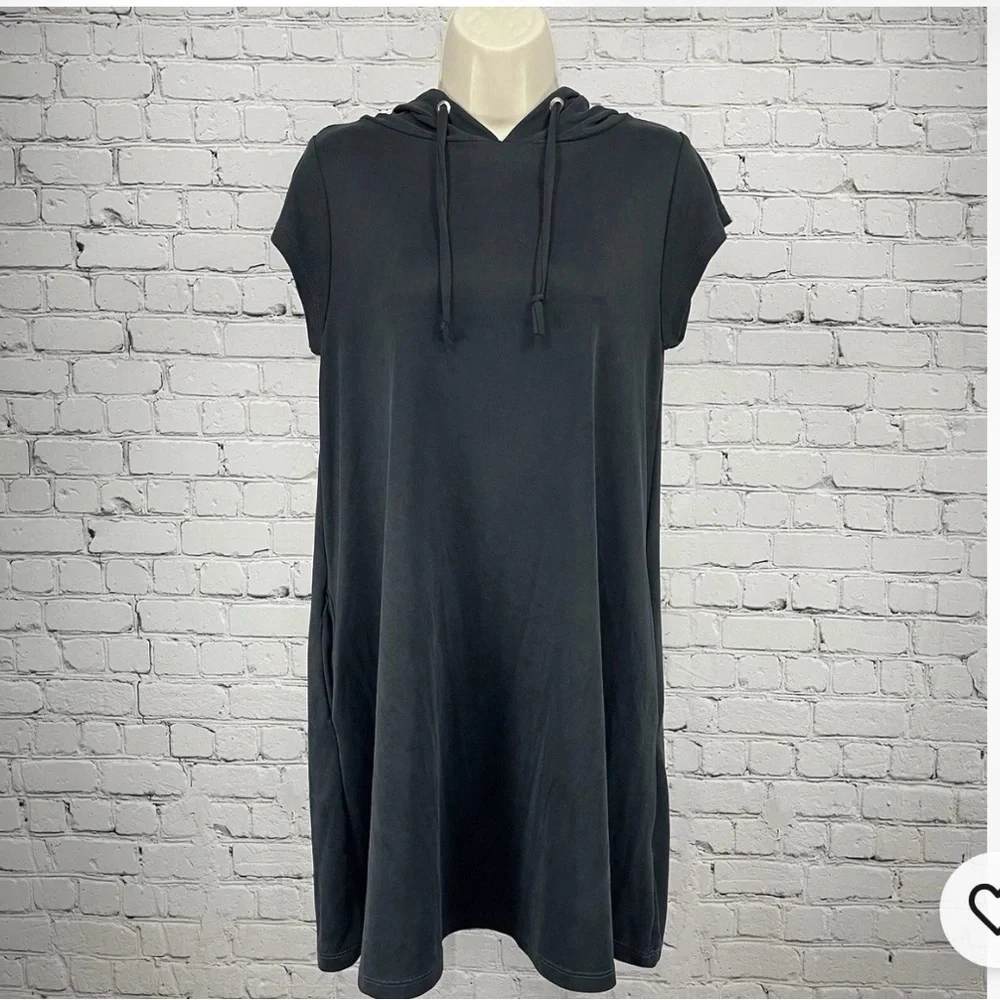 Elan Soft Black Dress Hooded Cap Sleeve Pull Over Pockets USA Made - Picture 12 of 12
